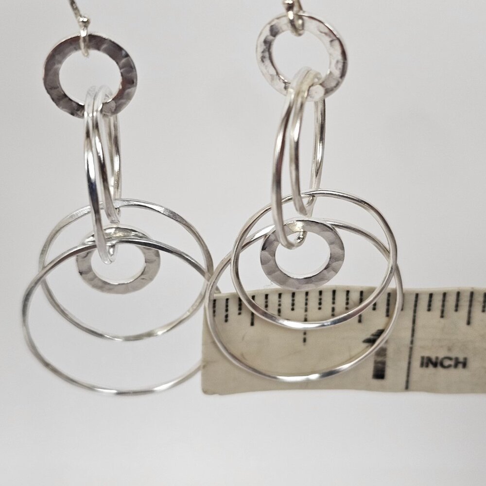Ippolita Sterling Silver Interlocking Circle Multi Ring Hammered Drop Earrings - Picture 7 of 11